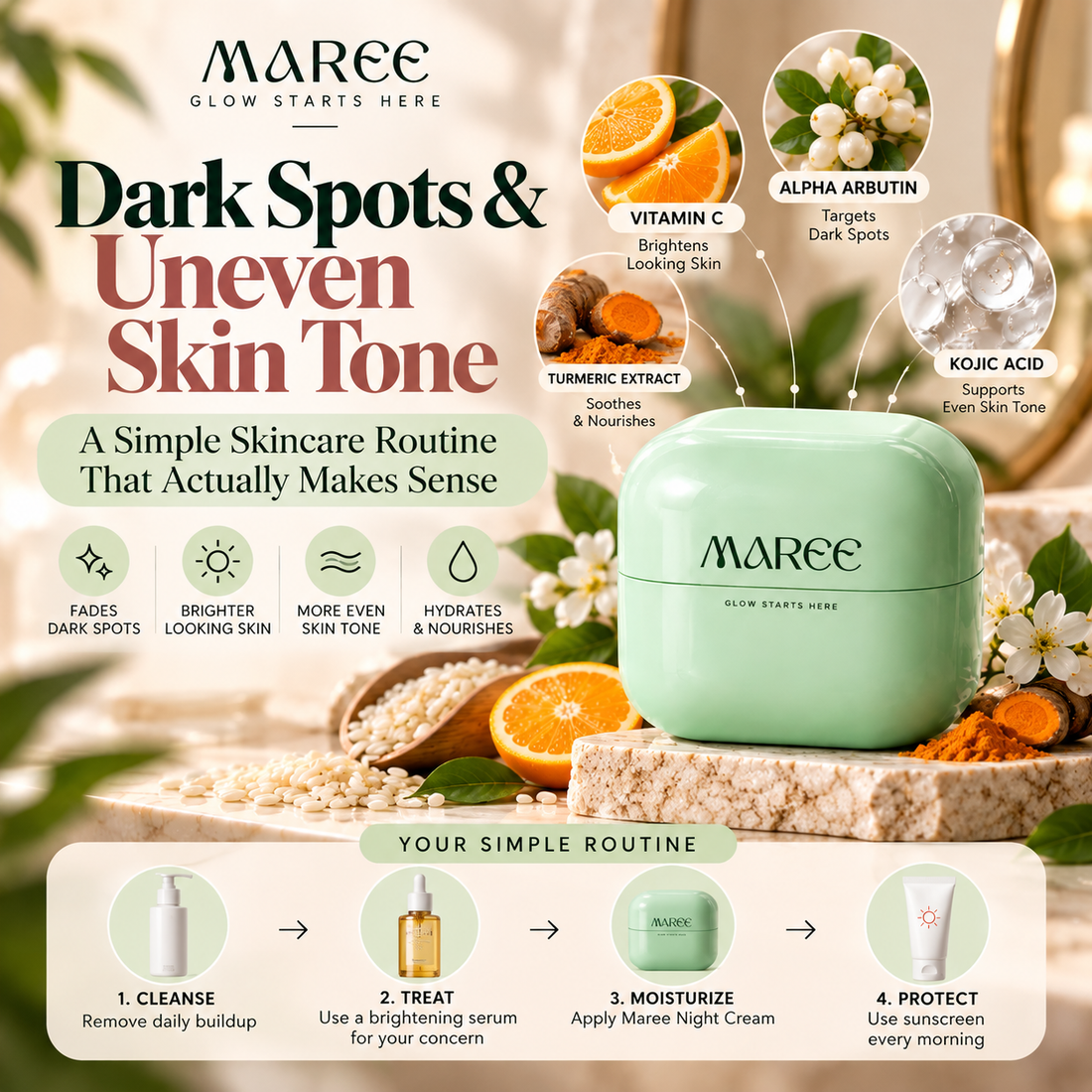 Dark Spots & Uneven Skin Tone: Simple Skincare Routine | Maree